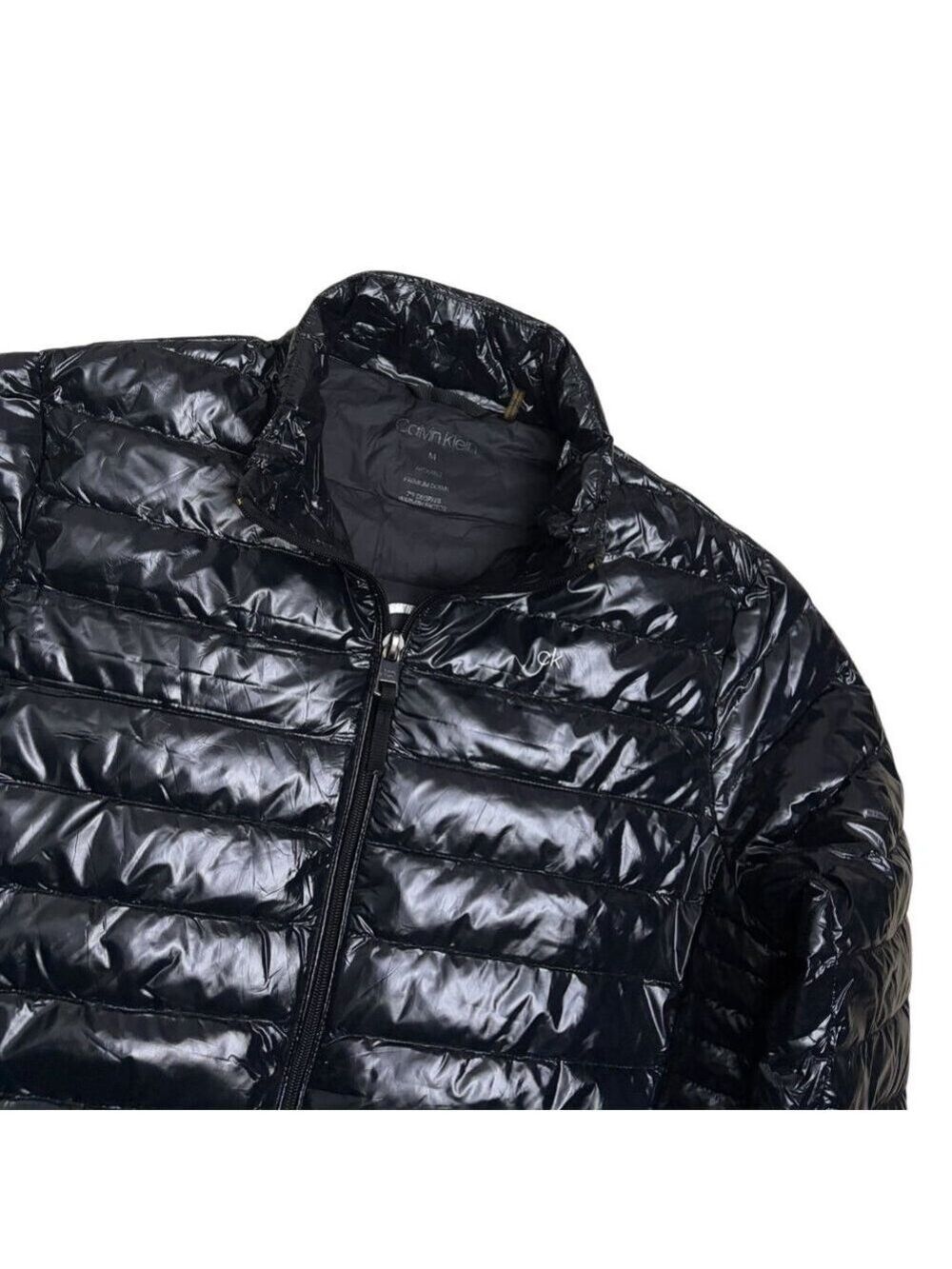 CALVIN KLEIN Premium Down Fill Shiny Winter Puffer Parka Jacket Coat Mens Medium - Picture 3 of 8